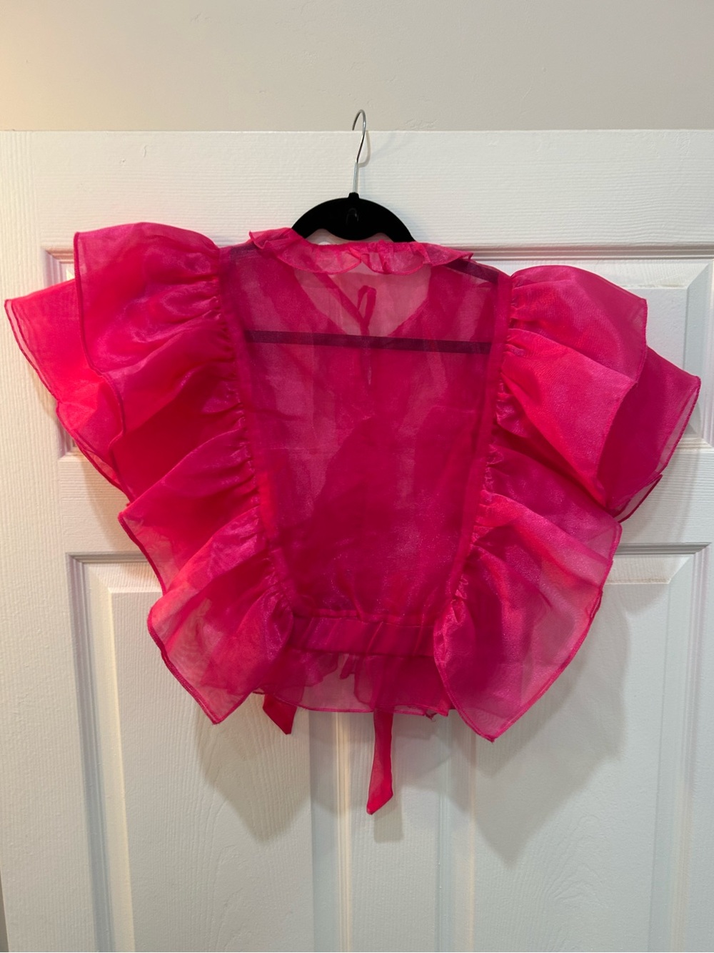 Bright Pink Voluminous Ruffle Women’s Blouse - Picture 2 of 7
